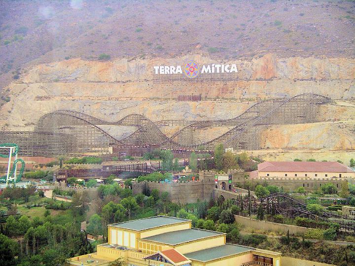 IMGP7590.JPG - View of the 'Magnus Colossus' wooden roller coaster, taken from the new 'Infinnito viewing tower' ride, Terra Mitica Theme Park