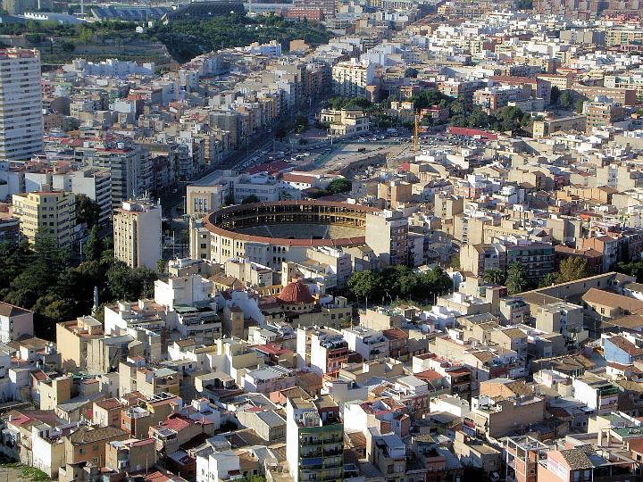 IMGP3075.JPG - This bullring is one of the oldest in Spain still in use. Built in 1849 it has since been restored and enlarged. The current design dates from 1888.picture taken from the top of 'Castillo de santa Barbara' Alicante