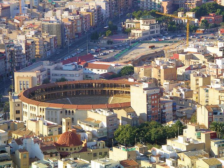 IMGP8145.JPG - This bullring is one of the oldest in Spain still in use. Built in 1849 it has since been restored and enlarged. The current design dates from 1888.picture taken from the top of 'Castillo de santa Barbara'  Alicante
